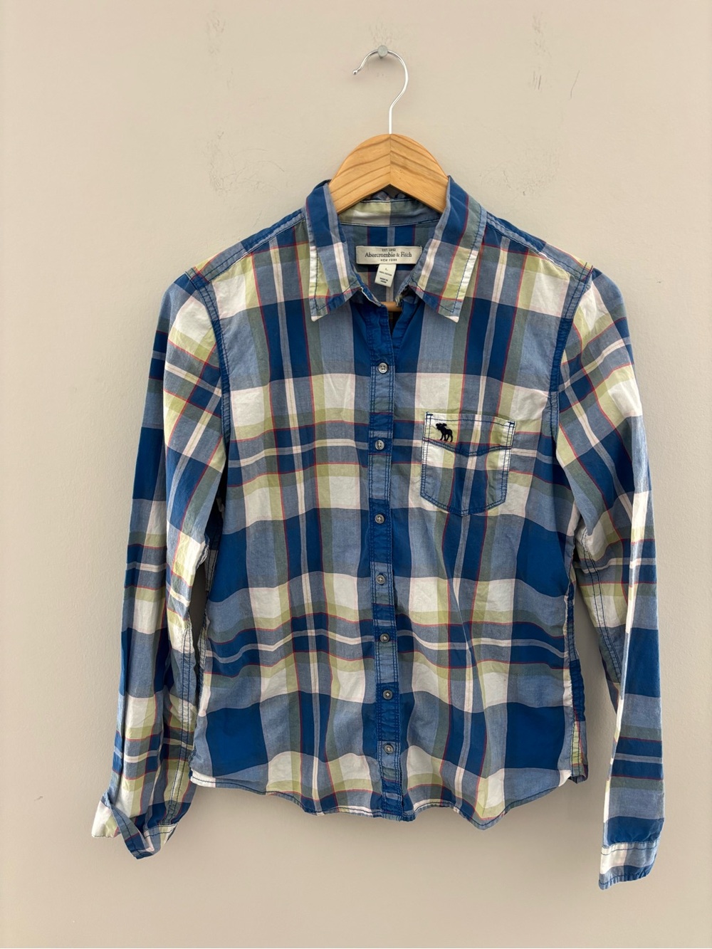 Abercrombie & Fitch Blue Green Plaid Button Down Shirt Women's Size L